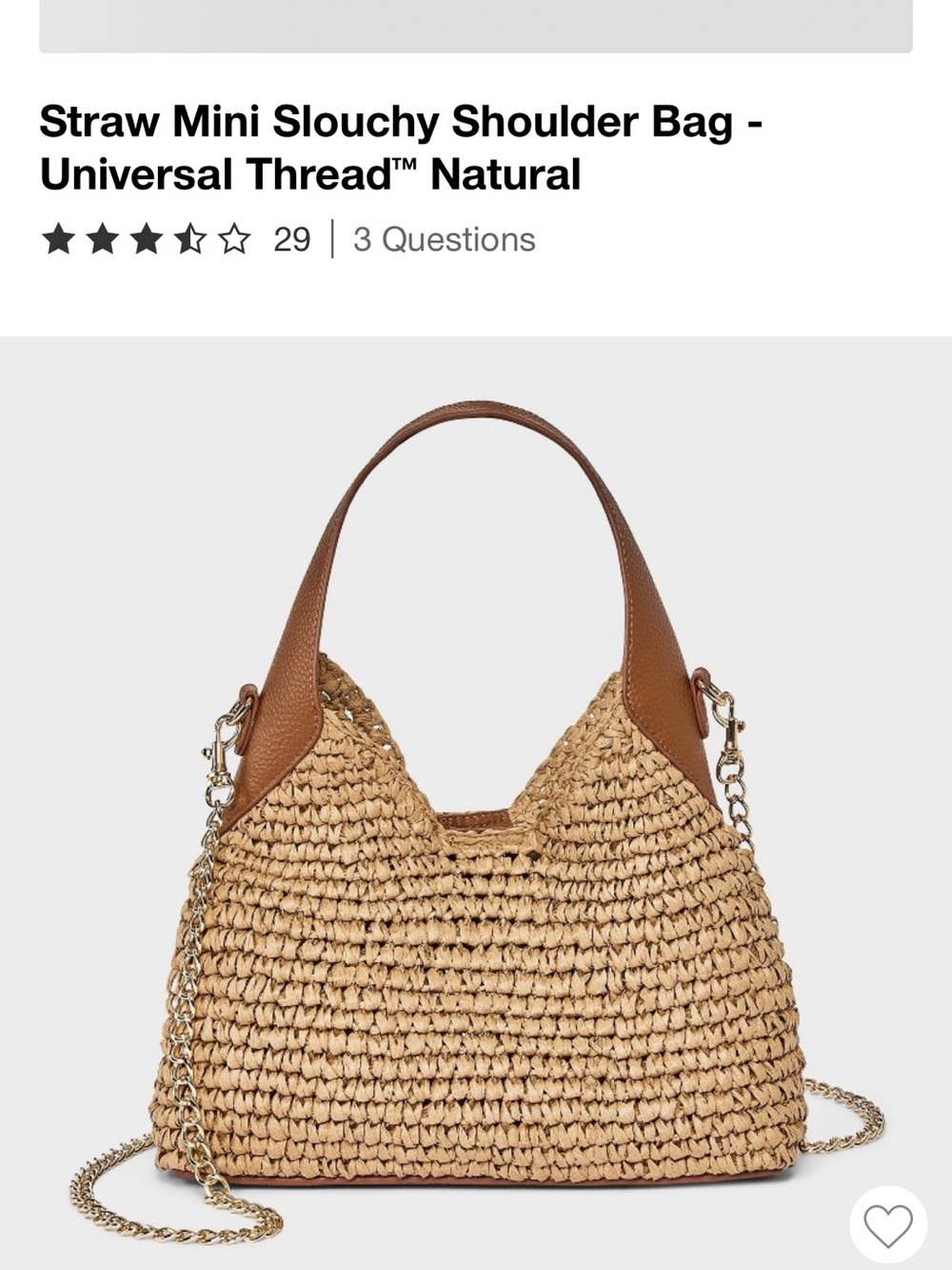 Universal Thread Natural Straw Shoulder Bag with Brown Trim and Gold Chain